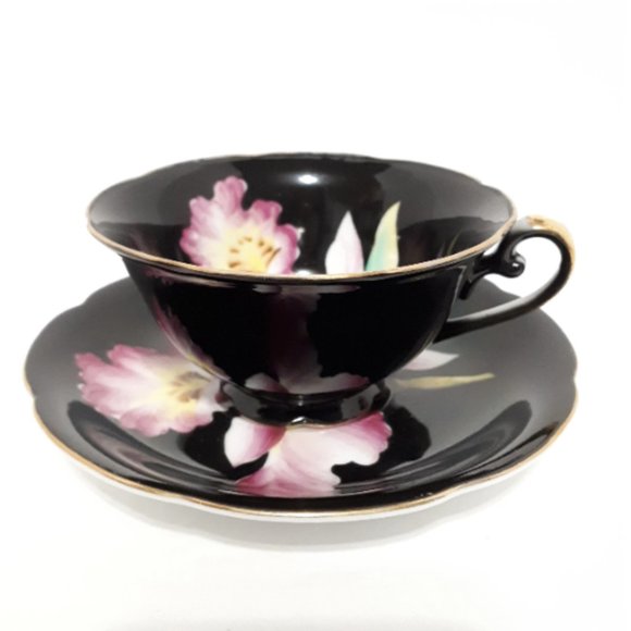 Iris Black Teacup Japan vintage 1950's - Picture 5 of 7